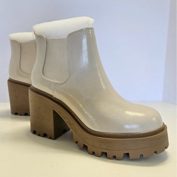 Round Mid Heel Chunky Block Heels Ankle Boots Women's Sz 6 Color Bone Round Toe - Picture 10 of 10